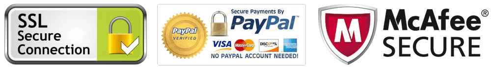 SSL Secure Connection, PayPal Secure Payments, McAfee SECURE